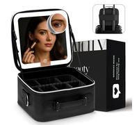 BeautyOnBoard Beauty case da viaggio con specchio a LED, custodia per trucchi in pelle PU - 3 livelli di luminosità regolabili, custodia per cosmetici illuminata con specchio, divisori, organizer