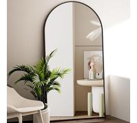 BEAUTYPEAK Arco - Specchio per tutto il corpo, 180 x 76 cm, curvo, lunghezza intera, montato a parete, appoggiato, specchio per spogliatoio e vanità, nero