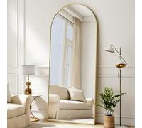 BEAUTYPEAK Bogen - Specchio da pavimento per tutto il corpo, 165 x 60 cm, curvo, da appendere o appoggiare alla parete, con supporto per camera da letto, soggiorno o spogliatoio, oro