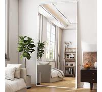 BEAUTYPEAK Specchio intero da 165 x 60 cm, da appendere o appoggiare alla parete, grande specchio da pavimento con supporto per camera da letto, soggiorno o spogliatoio, bianco