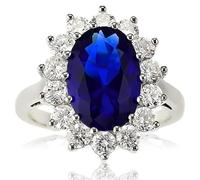 Beaux Bijoux Anello di fidanzamento in argento Sterling con zaffiro blu e zirconia cubica trasparente ovale, per sposa, principessa Diana/Kate Middleton