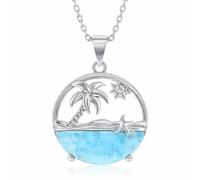 Beaux Bijoux Larimar - Collana da donna con ciondolo a forma di barca a vela, granchio, cavalluccio marino, collana da spiaggia con pietre preziose, regalo per donne, 18 inches, Metallo, Gemma larimar