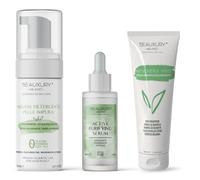 Beauxury Milano Kit Tris Purificante, Trattamento Viso Completo per Pelle Grassa e Impura, con Acido Salicilico e Niacinamide - Mousse, Siero e Maschera - Opacizzante e Anti-Imperfezioni