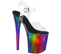 BeAUZQ 20CM Moda Arcobaleno Piattaforma Tacchi Alti Sandali Open Toe Décolleté con Cinturino alla Caviglia a Spillo Sexy Stripper Club Prom Dress Shoes Taglia 34-46,Rainbow,43