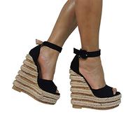 BeAUZQ Sandali con Zeppa da Donna Piattaforma Open Toe Tacchi Alti Moda Slingback Cinturino alla Caviglia Décolleté Sexy Abito da Festa Nuziale Scarpe da Vacanza Casual,Nero,37