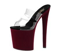 BeAUZQ Sandali sexy da donna Tacco alto 20CM Muli a spillo Moda Stile moderno Pompe Sexy Stripper Club Pole Scarpe da ballo Taglia 35-46,Red wine,37 EU