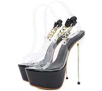 BeAUZQ Tacchi Alti da Donna Sexy con Catena in Metallo Sandali con Plateau Rosa Moda da Donna Prom Stripper Club Pumps,Nero,36 EU