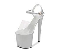 BeAUZQ Tacco Alto da Donna 20 cm Tacchi Alti Sexy Spogliarellista Performance sul palco Pole Dance Tacchi Alti Discoteca Party Dance Tacchi Alti Taglie Forti Unisex,Argento,45 EU