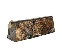 Beaver - Astuccio in pelle di grande capacità, con stampa, con cerniera, per scuola, viaggi, trucchi