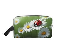 Beaver - Borsa portaoggetti con stampa funzionante, da viaggio, per cosmetici, kit Dopp, organizer per articoli da toeletta, borsa portatile con cerniera, Coccinella sul fiore di margherita, taglia