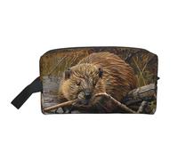 Beaver - Borsa portaoggetti con stampa funzionante, da viaggio, per cosmetici, kit Dopp, organizer per articoli da toeletta, borsa portatile con cerniera, Castoro lavoro, taglia unica