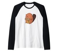 Beaver Mangia Un Animale Albero dal Fiume Maglia con Maniche Raglan