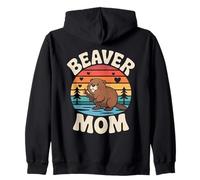 Beaver Mom Retro Semiaquatico Roditori Castoro Roditore per Donna Felpa con Cappuccio