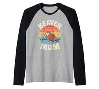 Beaver Mom Retro Semiaquatico Roditori Castoro Roditore per Donna Maglia con Maniche Raglan
