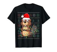 Beaver Wearing Santa Hat Xmas Lights Beaver Christmas Maglietta