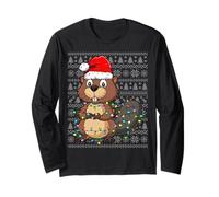 Beaver Wearing Santa Hat Xmas Lights Ugly Beaver Christmas Maglia a Manica