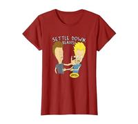 Beavis And Butt-Head Calm Down Maglietta, Donna, Mirtillo Rosso, XXL