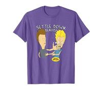 Beavis And Butt-Head Calm Down Maglietta, Uomo, Viola mélange, M