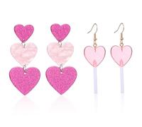 Beavorty 2 Paia Amo Orecchini Perline Orecchini Di Ventosa Di Delle Ragazze in Argento Sterling Cardiaci Cuore Gocciolare Resina