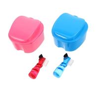 Beavorty 2 set Custodie per Protesi Dentali con Spazzolino e Filtro Box Portaprotesi Forma Mela Custodia Elegante per Viaggi e Uso Accessori Completi per Pulizia e Conservazione