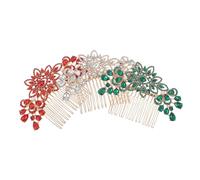 Beavorty 3pezzi Pettine per Capelli da Sposa Strass Copricapo Design Fiori e Foglie per Donna Forcina Strass Realizzato in Lega in Rosso Verde e Bianco Sette Denti per Presa Salda