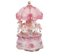 Beavorty Carillon Giostra Rosa in Resina con Luci LED e Melodie Classiche, Scatola Musicale Rotante Vintage per Decorazioni Natalizie e Casa, Regalo per Ragazze