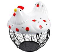 Beavorty Cestino Porta Uova in Ferro Battuto Coperchio a Forma di Gallina, Contenitore da Cucina Decorativo in Stile Country per Frutta e Alimenti, Cestino Portafrutta in Rete