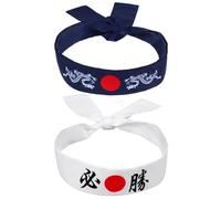 Beavorty Fascia Giapponese Bushido Hachimaki 2 Pezzi Traspirante per Sport e Lavaggio del Viso (Blu+)