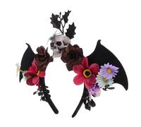 Beavorty Halloween Skull Flower Crown Headband With Bat Wings Halloween Hair Accessories For Cosplay Masquerade Day Of The Dead Costume Themed Party Flair