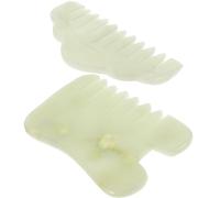 Beavorty Massaggiatore Capelluto in Jade 2pezzi Denti Larghi per Scraping e Sollievo dal Malessere, Pettine Guasha in Pietra Verde per Massaggio Viso