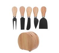 Beavorty Set Coltelli per Formaggio in Acciaio Inox Supporto in Rovere, Utensili per Servire Salumi e Formaggi, Set da Cucina per Conservazione in Casa