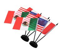 Beavorty Set Da 2 Mini Bandiere da Tavolo Canada, Messico e America per Celebrazioni Internazionali, con Tessuto Resistente allo Sbiadimento e Base Nera per Ufficio e Decorazioni Desktop