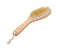 Beavorty Spazzola per Doccia e Bagno con Setole Naturali, Manico Curvo in Legno 25x7 Cm, Spazzola Esfoliante per Massaggio Corpo, Stimola Circolazione e Rimuove Pelle Morta, per Uso