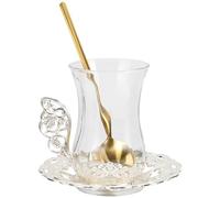 Beavorty Tazze da Caffè in Vetro Piattino e Cucchiaino Set da Tre Pezzi per Uso Domestico e Ufficio Design Retrò per Bevande Calde e Fredde