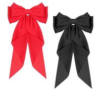 Beayuer Fermaglio per capelli con grande fiocco, tinta unita, grande, francese, con coda lunga in raso setoso, accessori semplici per la chiusura dei capelli, fermagli per capelli (rosso, nero, 2