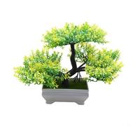 BEAZOOM Bonsai artificiale in vaso di plastica cemento con ghiaia, 18,5 cm, per mini pianta finta per casa, ufficio, scrivania, mensola Dcor, verde (giallo)