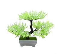 BEAZOOM Bonsai artificiale in vaso di plastica cemento con ghiaia, 18,5 cm, per mini pianta finta per casa, ufficio, scrivania, mensola Dcor, verde (bianco-verde)