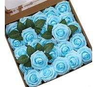 BEAZOOM Confezione da 25 rose artificiali in schiuma morbida con steli metallici, 7,5 cm, fiori finti fai da te, bouquet di nozze, feste, decorazione per la casa, viola (blu)