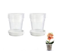 BEAZOOM Confezione da 8 vasi trasparenti per orchidee con vassoi di drenaggio, fioriere in plastica traspirante per una crescita sana delle radici, set di vasi per fiori trasparenti, 14 cm e 16 cm (16