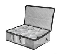 BEAZOOM Contenitore impilabile per tazze da caffè per 12 tazze, organizer in tessuto Oxford 600D con divisori e finestra, grigio 42 x 32 x 13 cm