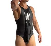 BEAZOOM Costume da festa in misto spandex con tuta elastica da uomo | Design con cerniera frontale, senza maniche, finitura lucida, pronto per discoteca, vestibilità aderente alla figura