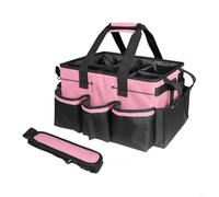 BEAZOOM Organizer per la pulizia con manico, grande capacità, regolabile, per attrezzi da giardinaggio, borsa per la pulizia con divisori per casa, auto, giardino (rosa)