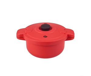 BEAZOOM Pentola a pressione per microonde, materiale sicuro in PP e silicoe, multifunzione, cottura rapida e sana, rosso (27,5 x 14 cm)