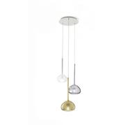 BEBA LAMPADARIO A SOSPENSIONE 3 LUCI VETRI PICCOLI TRASPARENTE CROMO E ORO D.15CM