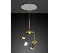 BEBA LAMPADARIO A SOSPENSIONE TONDO 5 LUCI VETRI BRONZO, ORO, TRASPARENTE ATTACCO G9 D.15CM