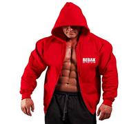 BEBAK - Felpa con cappuccio da uomo con cerniera, per bodybuilding, ispirata a Arnold Schwarzenegger, taglie S, M, L, XL, 2XL, 3XL, 4XL, 5X, Rosso, XL