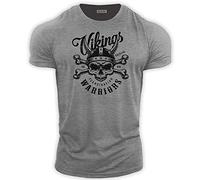 bebak Maglietta da palestra da uomo, con vichinga guerriero vichingo | abbigliamento da palestra per uomo | maglietta da bodybuilding | ideale per MMA Strongman Crossfit, Heather Acciaio Grigio, XL