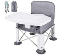 Bebamour Seggiolone portatile per esterni, pieghevole, per bambini, con vassoio rimovibile, con borsa portaoggetti, grigio