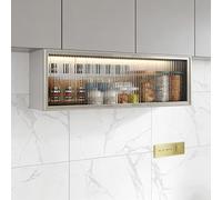 BEBANE Armadio da parete in alluminio con porte in vetro per cucina e bagno, con luce a sensore, porte superiori, adatto per soggiorno, cucina e bagno(50 * 30 * 22cm/19.7 * 11.8 * 8.7in)