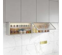 BEBANE Armadio da parete in alluminio con porte in vetro per cucina e bagno, con luce a sensore, porte superiori, adatto per soggiorno, cucina e bagno(100 * 30 * 22cm/39.4 * 11.8 * 8.7in)